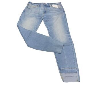 Kancan Light Stone Wash Step Hem Detail Straight Tapered Jeans